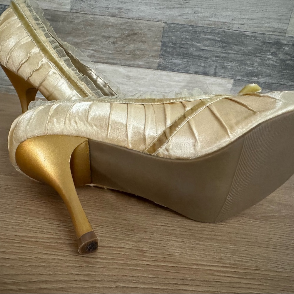 Ellie Cream Satin Heels with Ruffle Detail - Picture 7 of 7
